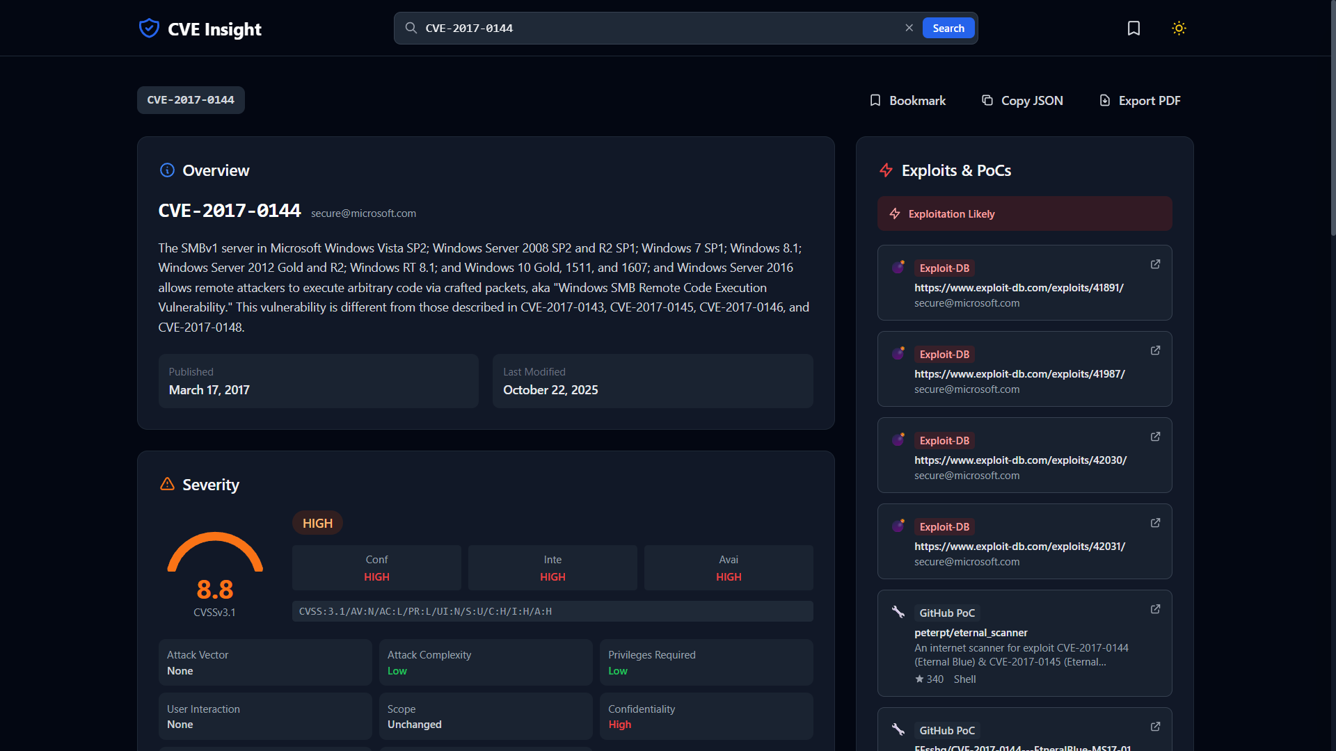CVE Insight: vulnerability research and exploit detection tool